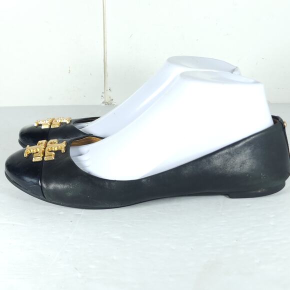 TORY BURCH Women's Everly 8M Black Leather Logo Slip On Ballet Flats - Picture 2 of 16